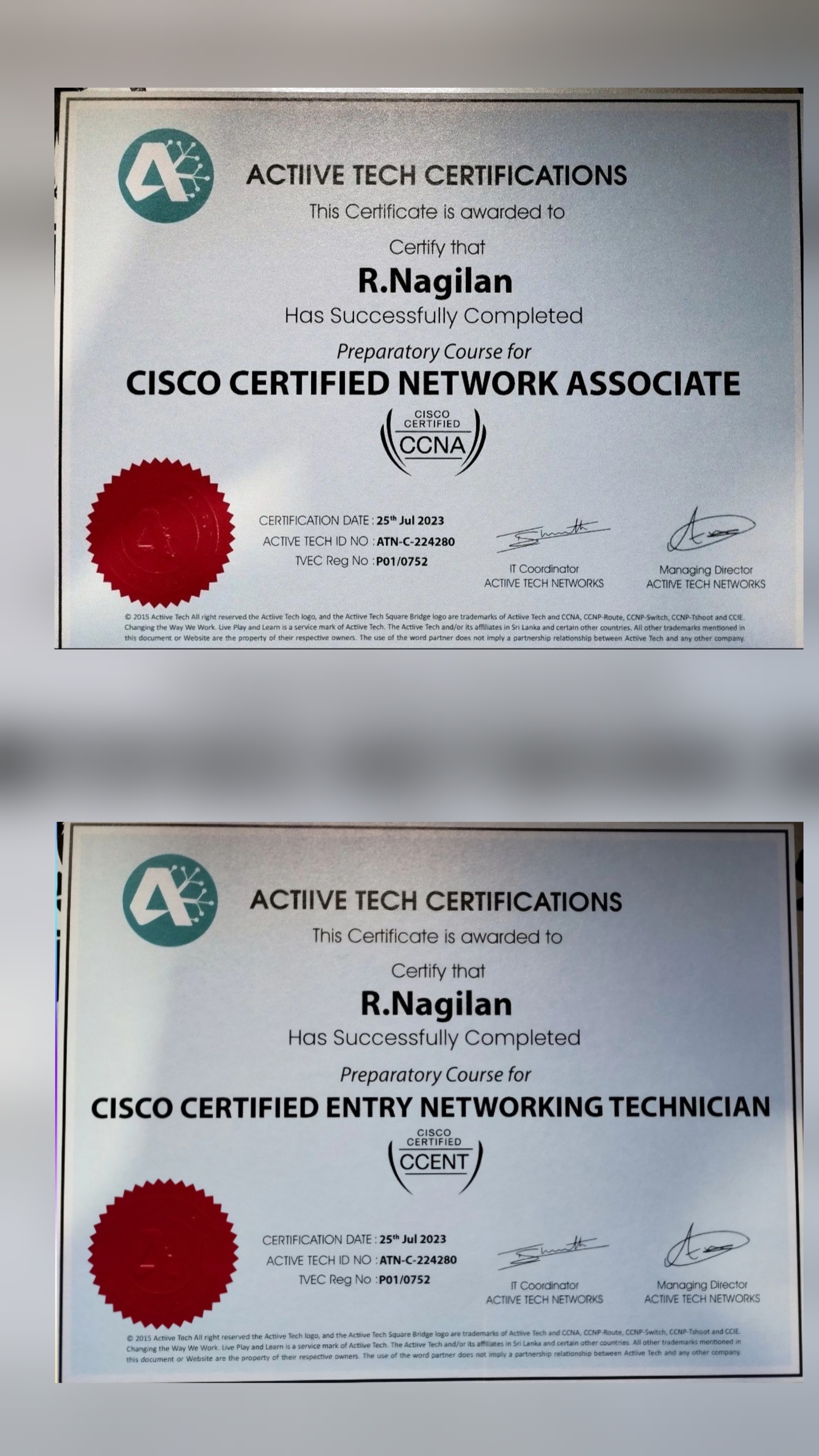 Cisco Certified Network Associate and CCENT certificate